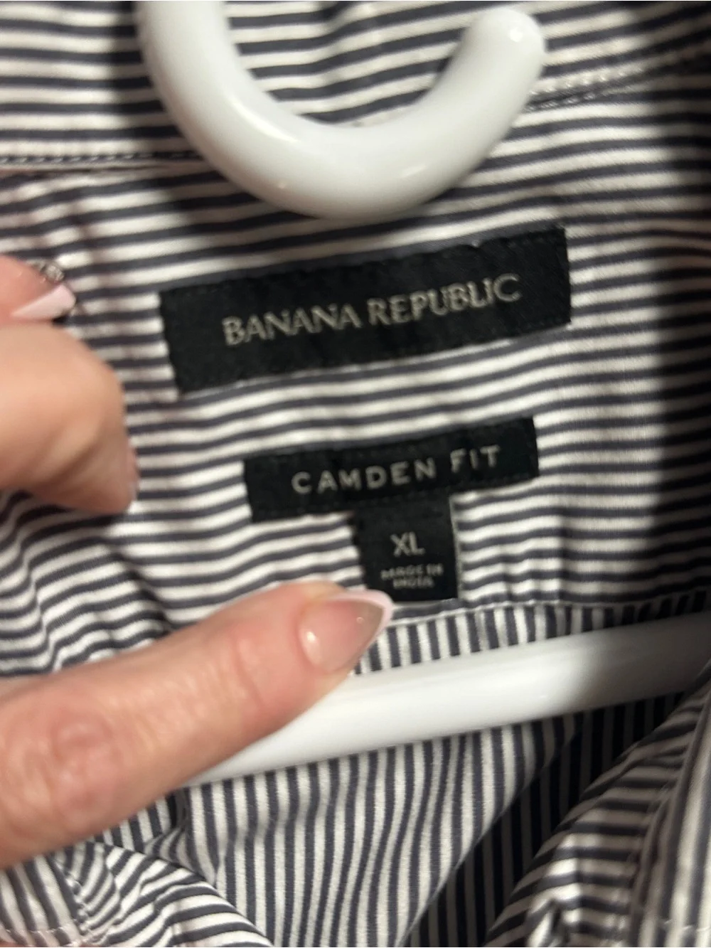 Banana Republic Men’s Short Sleeve Striped Button-Down Shirt - Charcoal & White